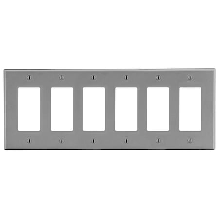 Hubbell Wiring Device-Kellems Wallplate, 6-Gang, 6) Decorator, Gray P266GY